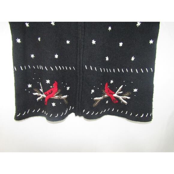 Christopher & Banks Women’s Medium Vest Black Cardinal Bird Embroidered Zip VTG - Picture 2 of 8